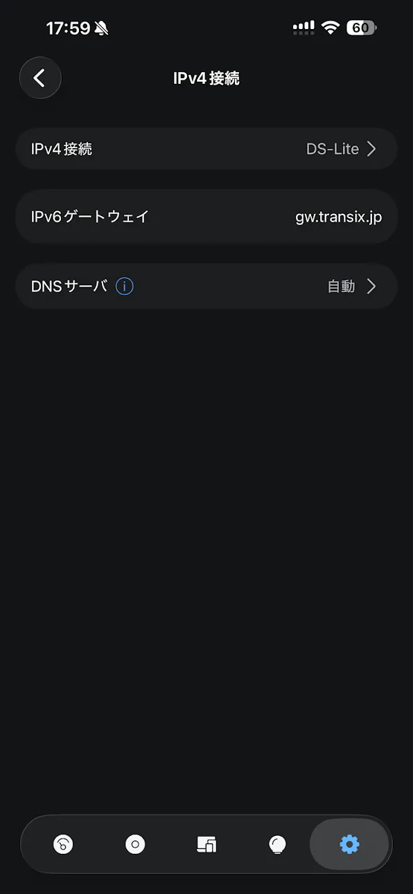 IPv4接続（DS-Lite）の設定画面